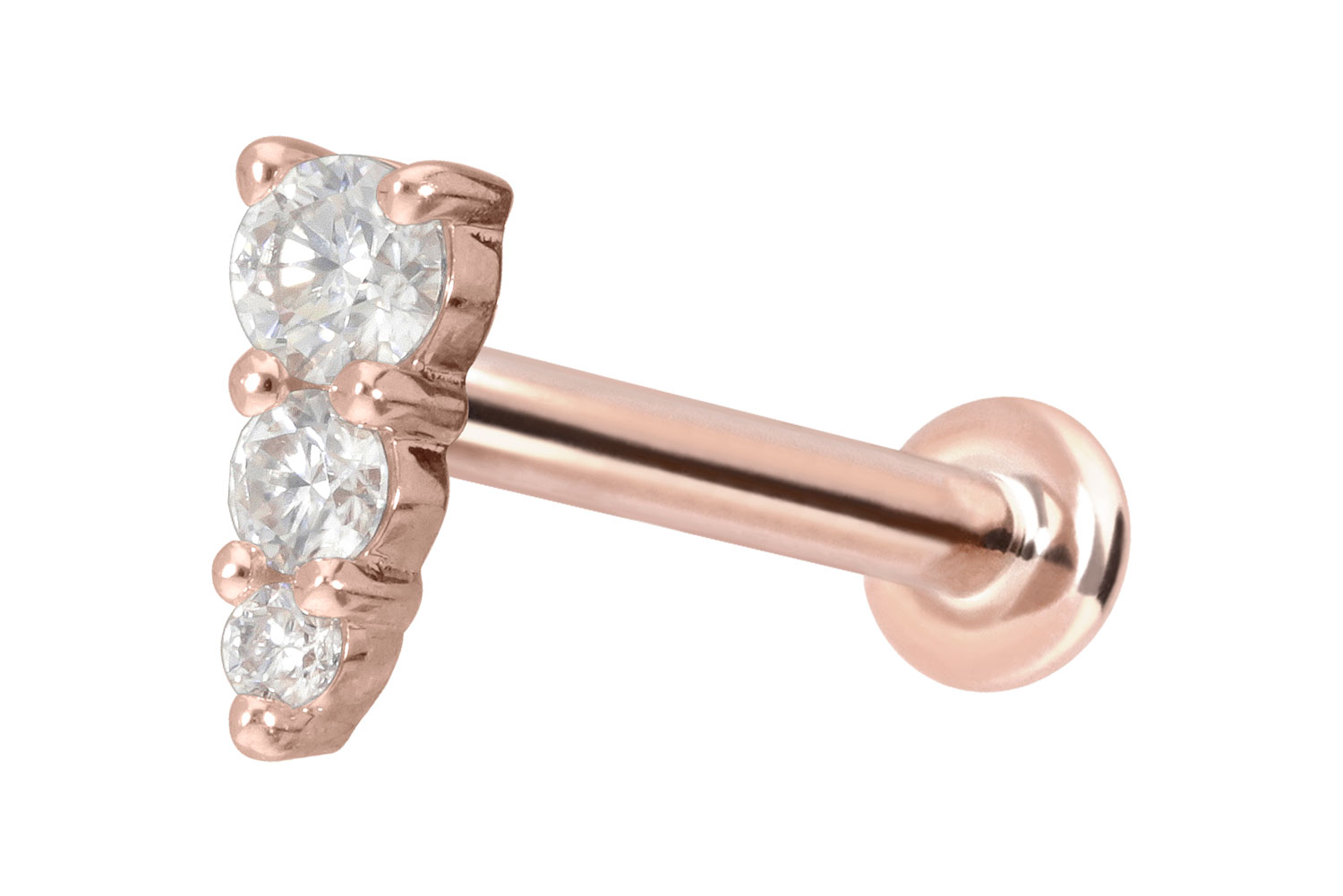 14 Karat Gold Labret Piercing mit Push Fit MOISSANIT-EISZAPFEN